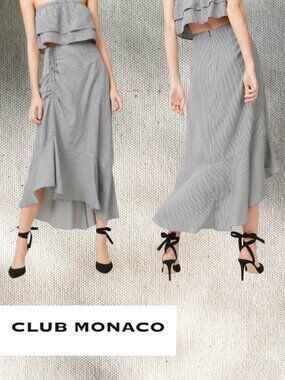 Club Monaco Ruanne Gingham Ruched Asymmetrical Midi Skirt Size 6